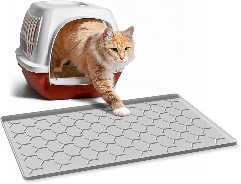 Garoopion Cat Litter Box Mat, Silicone Kitty Litter Mat, 24" X 16" Waterproof Silicone Pad for Floor, Light Gray - Image 1